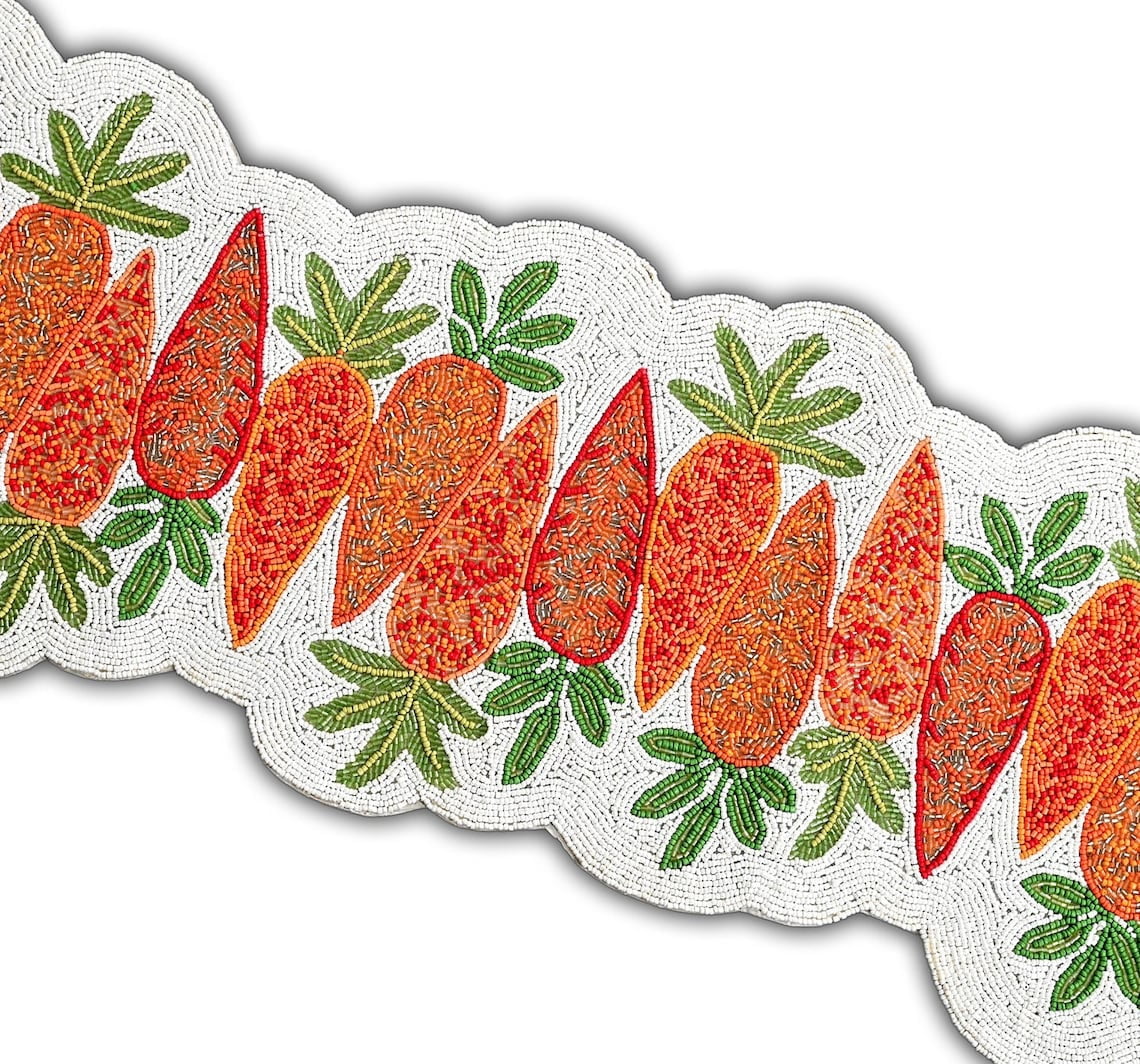 Handmade Beads Table Runner, Carrots Design Table Runner, Easter Tableware 13X36 Inch