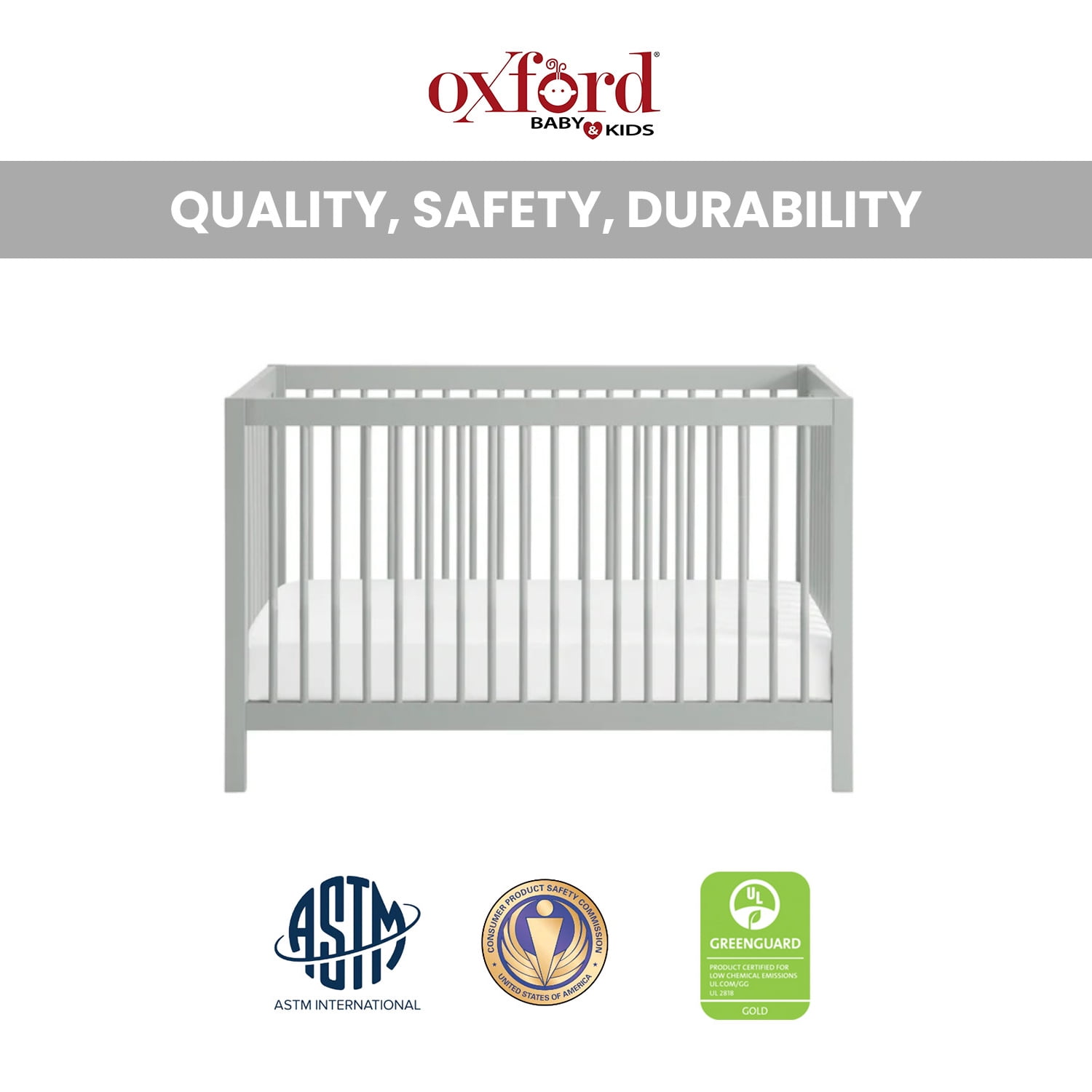Oxford Baby Essential Island Full Size 4-in-1 Convertible Crib with Round Spindles, Gray