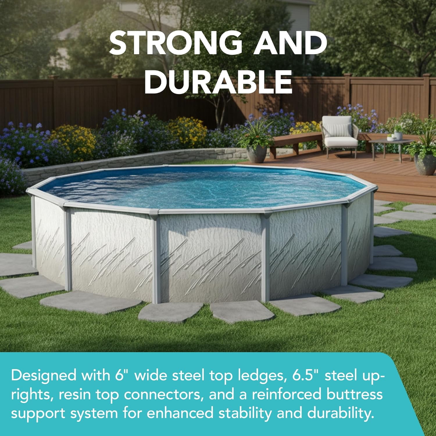 Puri Tech 18' x 52" Lakeview Above Ground Swimming Pool Set with Liner, Filtration System, Skimmer, Ladder and Winter Cover for Complete Backyard Swimming Pool Setup