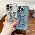 thumbnail image 4 of Electroplated 3D Bear for iPhone 15 Pro Max Case for Women Glitter Floating Liquid Quicksand Case with Camera Protector Slim Shockproof Full Body Protective Case (Blue), 4 of 11