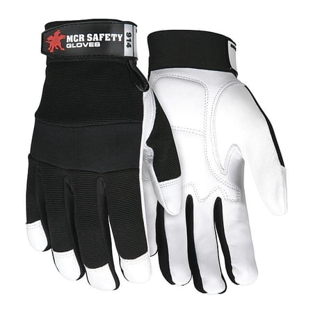 914 Mechanics Gloves, Goatskin Palm, Spandex Back, 3XL, Black/White 914XXXL