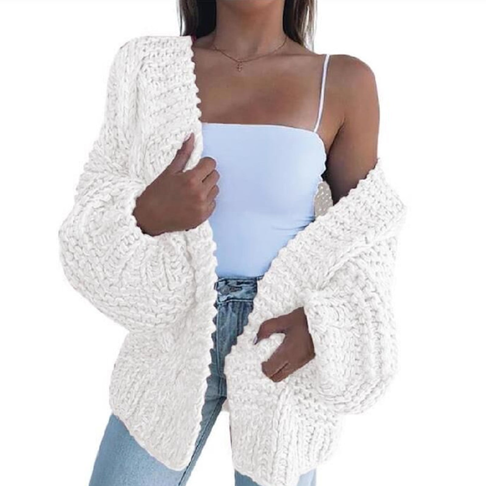 Casual Ladies Puff Sleeve Women Coat Knitted Sweater Front  Open  Cardigan