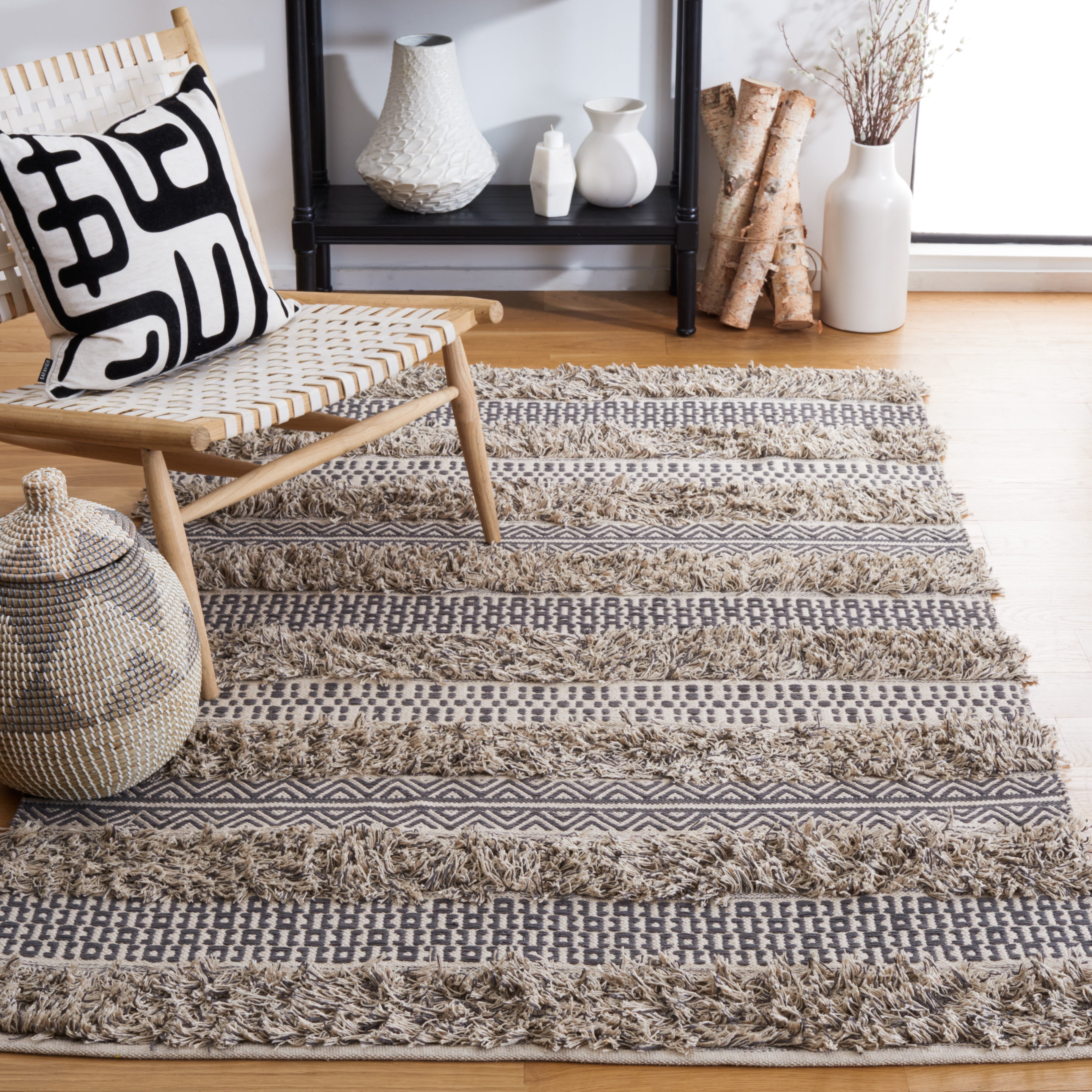 SAFAVIEH Natura Trinity Geometric Cotton Area Rug, Grey/Ivory, 5' x 8'