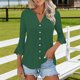thumbnail image 4 of Craaazy Women's Relaxed Fit V Neck Blouse, Solid Color 3/4 Sleeve Flare Cuff Top, Loose Comfy Button Accent Casual Tee for Spring & Summer Gifts, 4 of 7