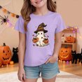 thumbnail image 2 of KPOPLK Kids Spooky Season Fall Tops Girls Halloween Ghost Short Sleeve Shirt Kids Girls Fall Halloween T-Shirts Size 1-2 Years,Purple, 2 of 5