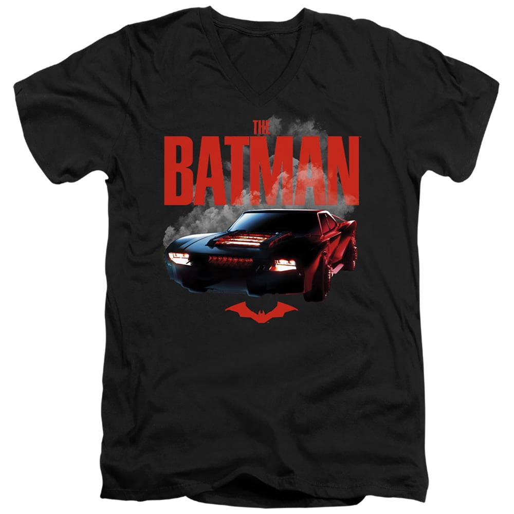 The Batman (2022) Unisex Adult V-Neck T Shirt, Batmobile, 2X-Large