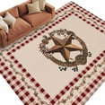 thumbnail image 2 of 8x10 Area Rugs, Western Texas Star Vintage Non-Skid Rubber Backing Large Rectangle Rugs - Living Room Bedroom Home Office, Rustic Wreath Red Beige Plaid Indoor Floor Mat Carpets Washable Rug, 2 of 9