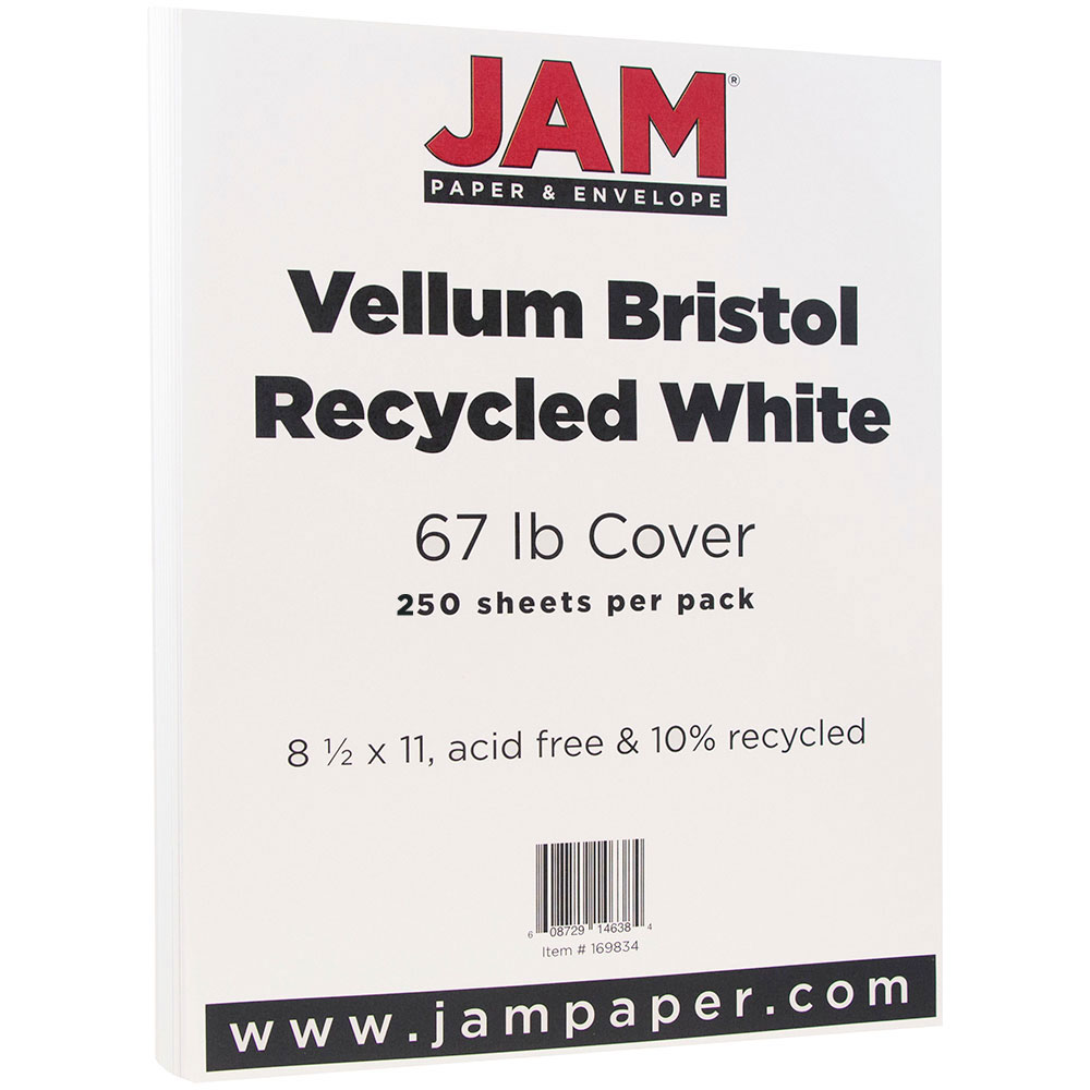 JAM Paper Vellum Bristol Cardstock, 8 1/2 x 11, 250 per Pack, 67lb White