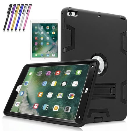 Tablet Ipod Case New iPad 9.7 Tablet Case, Mignova Heavy Duty rugged Hybrid Protective Case with Kickstand for iPad 9.7 5th/6th Generation 2017/2018 A1822/A1823 + Screen Protector Film and Stylus Pen (Black / Black) ()