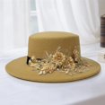 thumbnail image 7 of Slccxzc Elegant Fedora Hat with Floral Embellishment Retro Wide Brim Hat Panama Floppy Cap for Wedding Race Banquet Tea Parties, 7 of 7