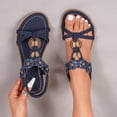 thumbnail image 3 of Rokment Vintage Boho Wedge Sandals for Women Bride Wedding Ethnic Retro Comfortable Casual Leather Open Toe Low Heel Elastic Ankle Strap Slingback Dress Sandals Beach Summer Blue Size 7, 3 of 6