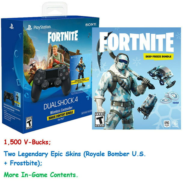 Fortnite Ps4 1 500 V Bucks Royale Bomber Frostbite Skins And Ps4 Controller Walmart Com