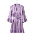 thumbnail image 5 of Deago Women's Satin Silky Robe Valentines Lingerie for Women Kimono Bathrobe Short Ruffle Belted Robes Bride Bridesmaids Sleepwear Dressing Gown (Purple, L), 5 of 9