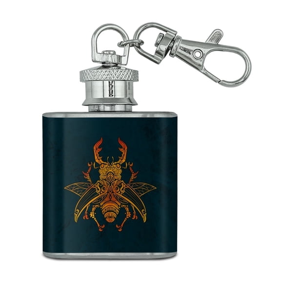 Steampunk Stag Beetle Stainless Steel 1oz Mini Flask Key Chain