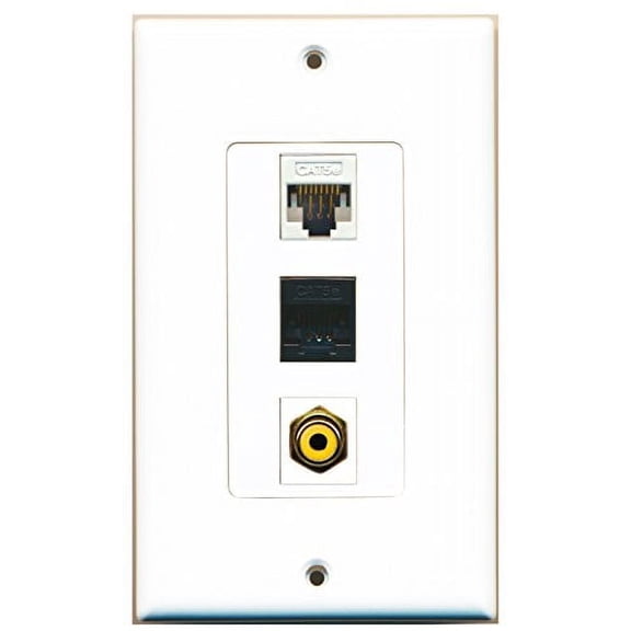 RiteAV - 1 Port RCA Yellow and 1 Port Cat5e Ethernet White and 1 Port Cat5e Ethernet Black Wall Plate Decorative