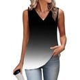 thumbnail image 3 of Mujeres sin mangas Tops de verano gradiente color fuera de posición impresión V-cuello blusa casual Mujeres V-cuello de verano Tops, 3 of 6