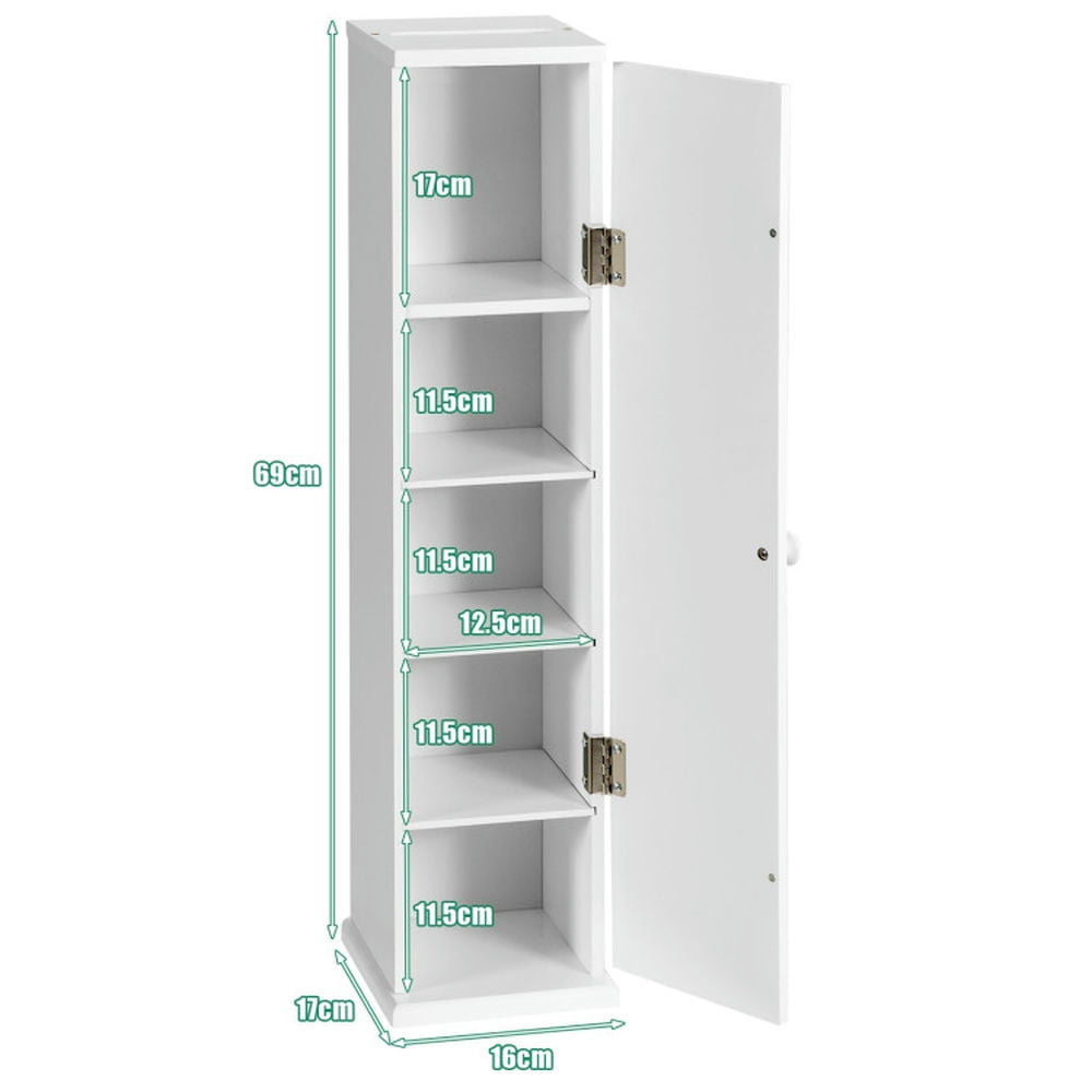 Finihen Bathroom Storage Cabinet, Bathroom Floor Cabinet, Free Standing Toilet Paper Holder with 4 Shelves and Top Slot, for Bathroom, Living Room, Bedroom, Kitchen, White Finihen Bathroom Storage Cabinet, Bathroom Floor Cabinet, Free Standing Toilet Paper Holder with 4 Shelves and Top Slot, for Bathroom, Living Room, Bedroom, Kitchen, White