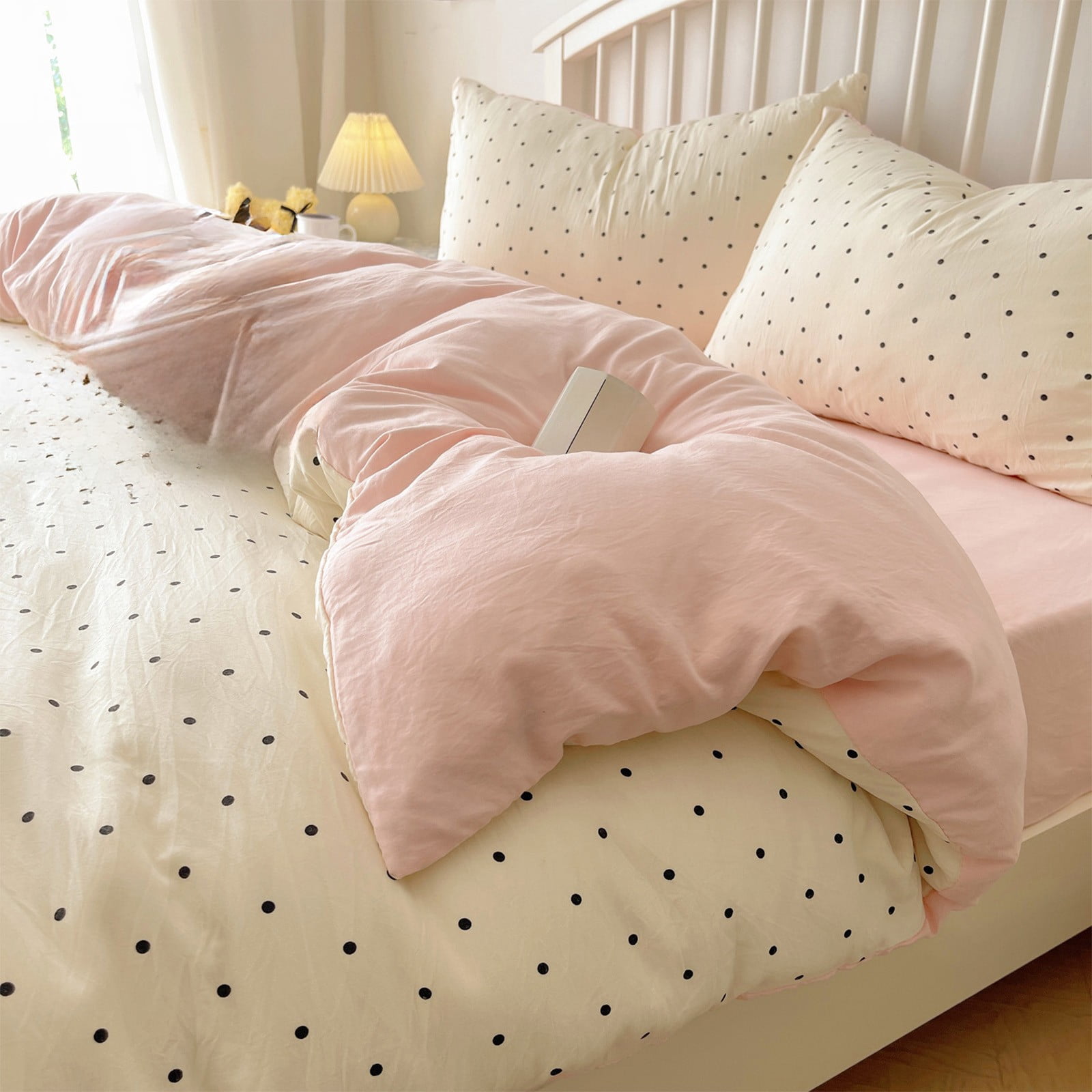 Vfedsrsge Queen Size 4 Piece Pink Girls Bedding Set - Soft Duvet Cover with Fitted Sheet, Pillowcases, Elastic Edge, Non-Fading, Cute Design for Teen Bedroom