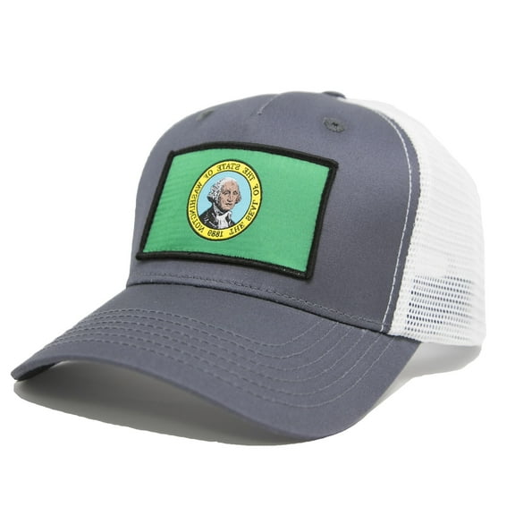 Washington State Flag Hat for Men and Women – The District Snapback Trucker Baseball Cap by International Tie (Grey/White)