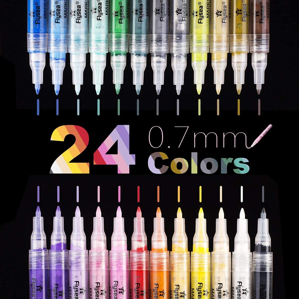 Artrylin Acrylic Paint Pens, 0.7 mm Extra-Fine Tip 24 Colors Paint Marker Pens Paint Pens for Painting Stones, Ceramics, Glass, Canvas, Wood, Pebbles