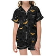 thumbnail image 3 of Tisuna Halloween Short Sleeve Pajamas Set For Kids Girls Bat Print Collared Tops And Shorts Pjs Set Loose Fit Casual Kids Halloween 2 Pieces Loungewear For Age 2-13 Years, 3 of 5