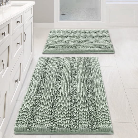 Juego de alfombrillas de baño H.VERSAILTEX Sage Chenille Striped Shaggy x2