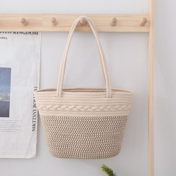 Yatlte 11x10in Woven Straw Beach Bag - Cotton Rope Tote with Zipper Pouch for Vacation Essentials, Water-Resistant Boho Handbag for Pool/Weekend/Market