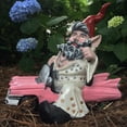 thumbnail image 2 of Nowaday Gnomes - "Vegas" the Look-a-Like Elvis Gnome In His Pink Cadillac Car Garden Gnome Statue 14"H, 2 of 5