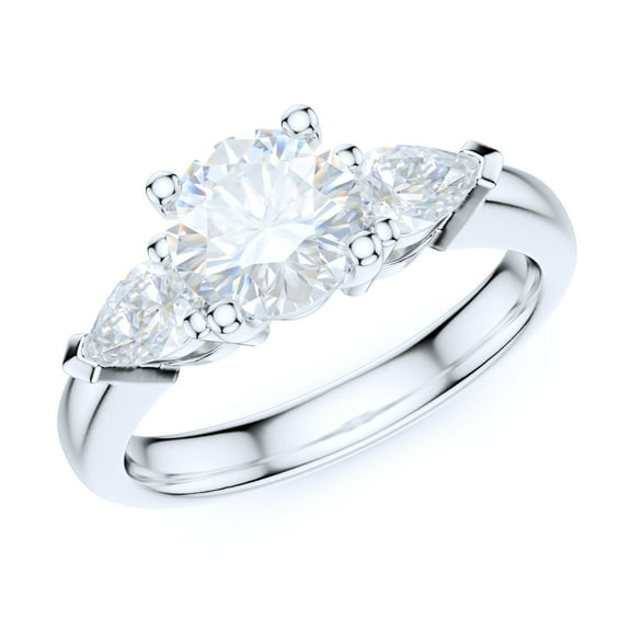 Sterling Silver Three Stone 1CT Simulated Round Brilliant Cut And Pearl Shape Diamond Promise Engagement Ring (6)