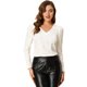 thumbnail image 1 of Blusa de Manga Larga Allegra K Cuello En V Terciopelo Con Estrellas Brillantes Doradas Blanco XS, 1 of 6