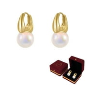 AIDAIL Gold Huggie Small Hoop Earrings with Charm Personalized 18k Gold Plated Pearl Drop Earrings for Women