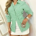thumbnail image 3 of Womens Button Down Shirts Striped Classic Long Sleeve Collared Office Work Blouses Tops Green S, 3 of 5