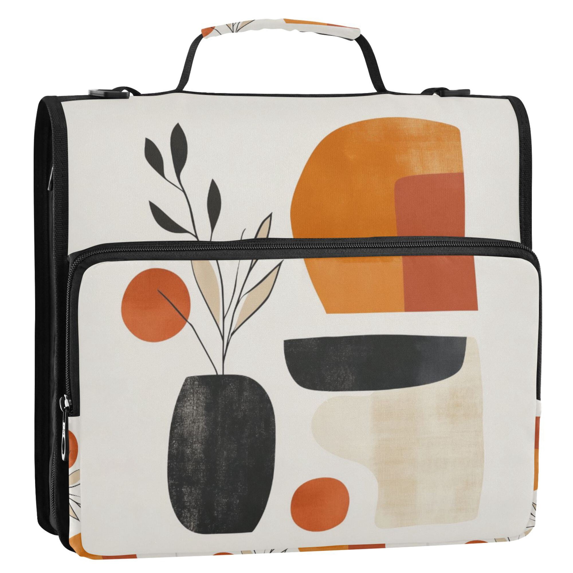 FORMRS Zipper Binder with Shoulder Strap 2-inch Ring 500 Sheet Capacity File Bag, White Abstract Shapes