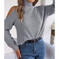 thumbnail image 3 of SWSMCLT Women's Soft Pullover Sweater Long Sleeve High Neck Loose Top Knitwear Knitted Off The Shoulder Fashion Grey Medium, 3 of 5