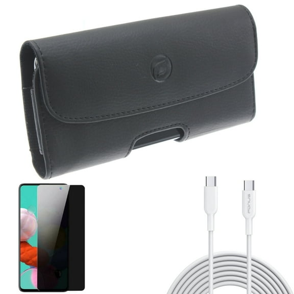 Case Belt Clip & 6ft Long Type-C Cable & Privacy Screen Protector for Samsung Galaxy S20 Fan Edition - Leather Holster   PD Fast Charger Cord Power   Tempered Glass Anti-Spy Combo