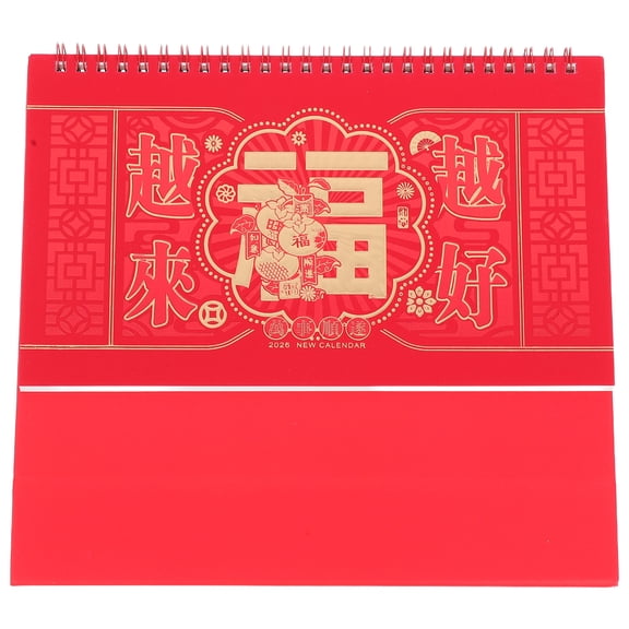 OFFIGAM Elegant 2026 Horse Year Calendar Red Paper Freestanding for Office Use