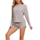 thumbnail image 4 of Conjunto de pijamas para mujer INSPIRE CHIC de manga larga, con cintura elástica, parte superior y pantalones cortos, conjunto de ropa de casa con bolsillos, color beige, talla M, 4 of 6