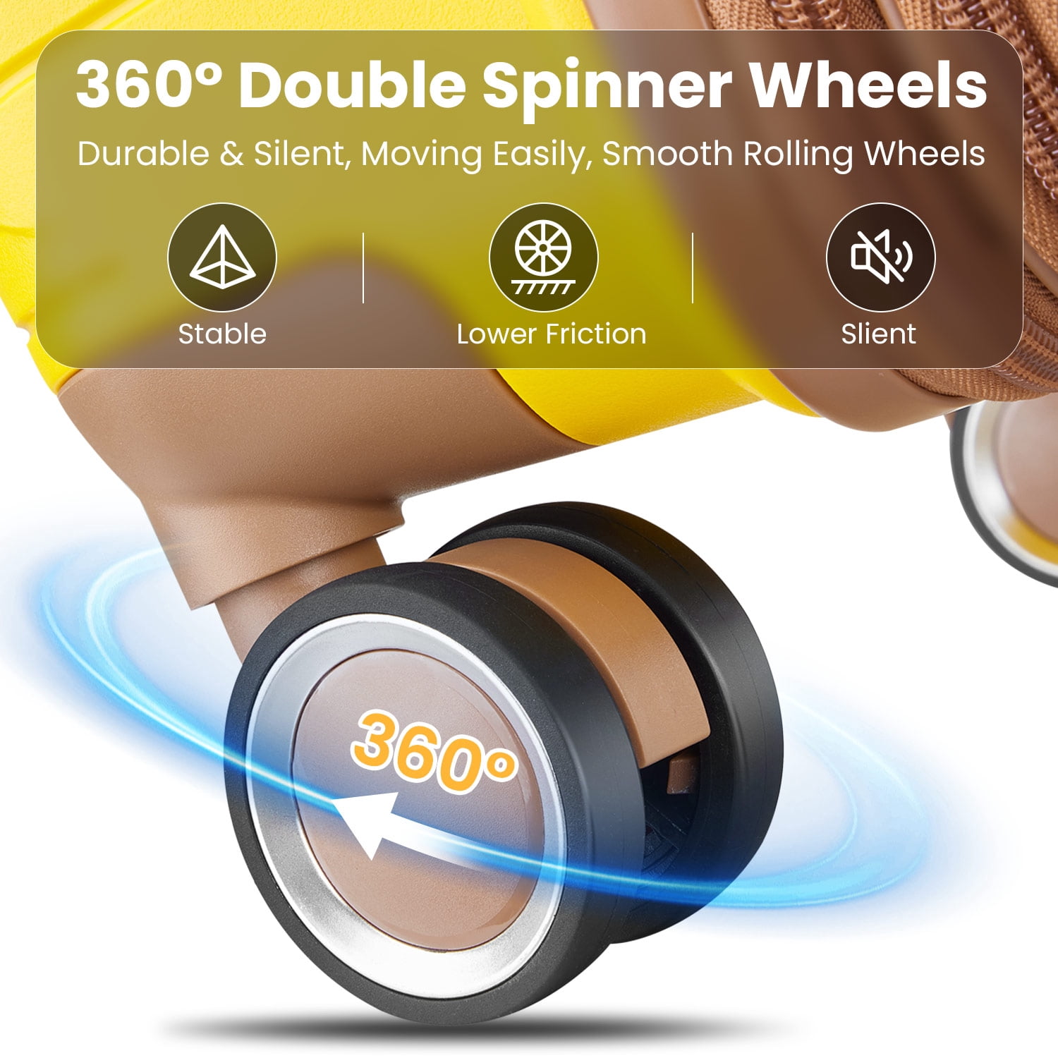 4 Piece Luggage Set, Expandable Lightweight Suitcase Set with 360° Double Spinner Wheels Integrated TSA Lock, Yellow (14/20/24/28)