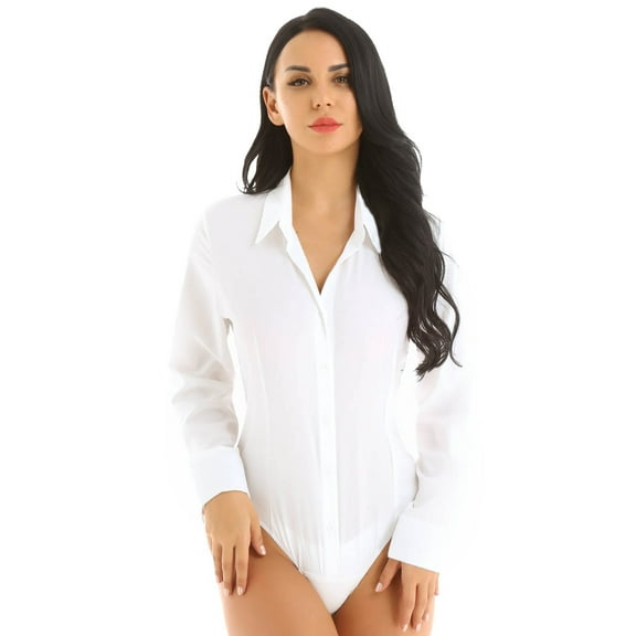 YIZYIF Womens Button Down Shirt Long Sleeves Formal Office Lady Top Blouse White XL
