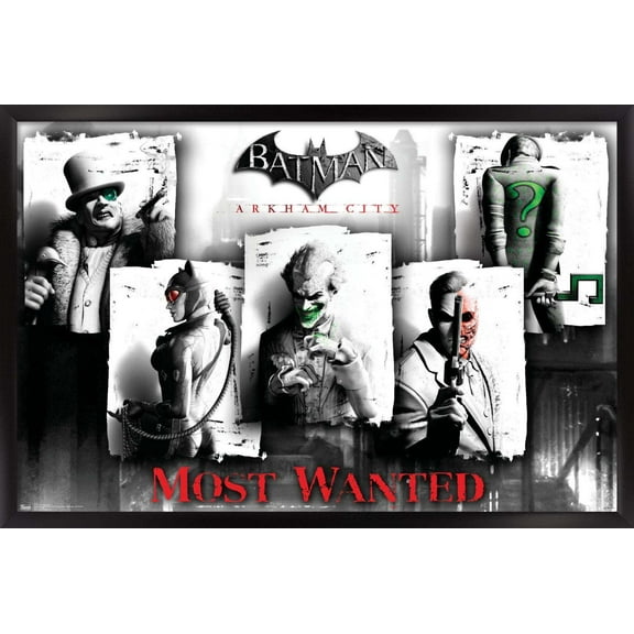 DC Comics Video Game - Arkham City - Most Wanted Wall Poster, 14.725" x 22.375", Framed