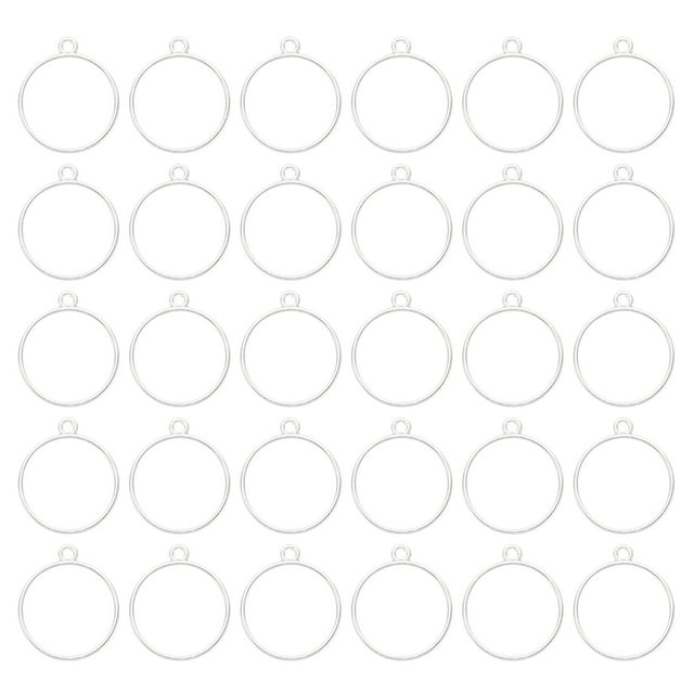 Unique Bargains 50pcs Ouvrir Lunette, Lunette en Résine Pendentifs Moule Dos Ouvert Lunette en Alliage pour la Fabrication de Bijoux en Résine, Rond, Ton Argent