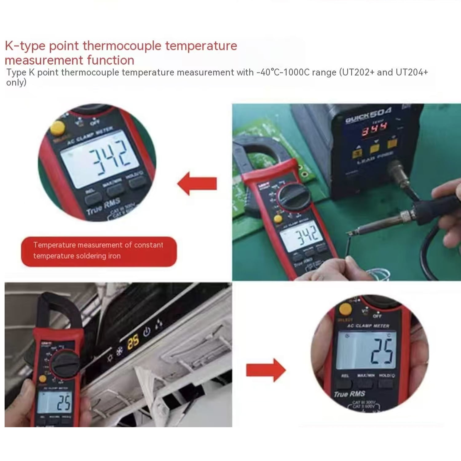 UNI-T 4000-Count Digital Clamp Multimeter UT202+ True RMS Clamp Meter 600V AC/DC Voltage,AC Current,NCV Capacitance Resistance Temperature Tester for Home Automotive DIY