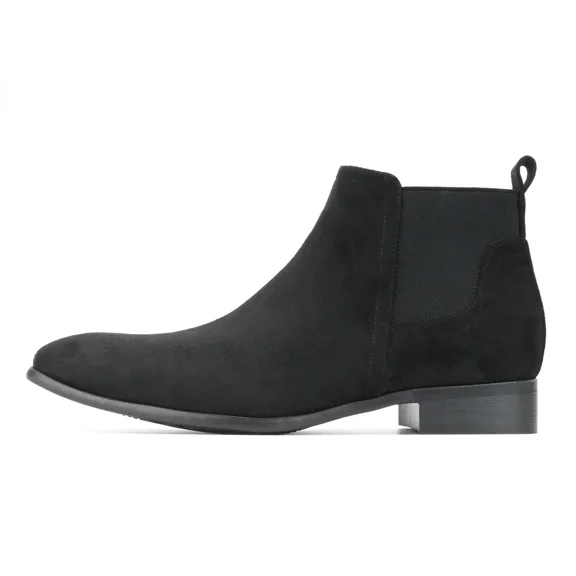 Mens Chelsea Boot Slip On Pointed Toe Stacked Low Heel Faux Suede Casual Dress Boot