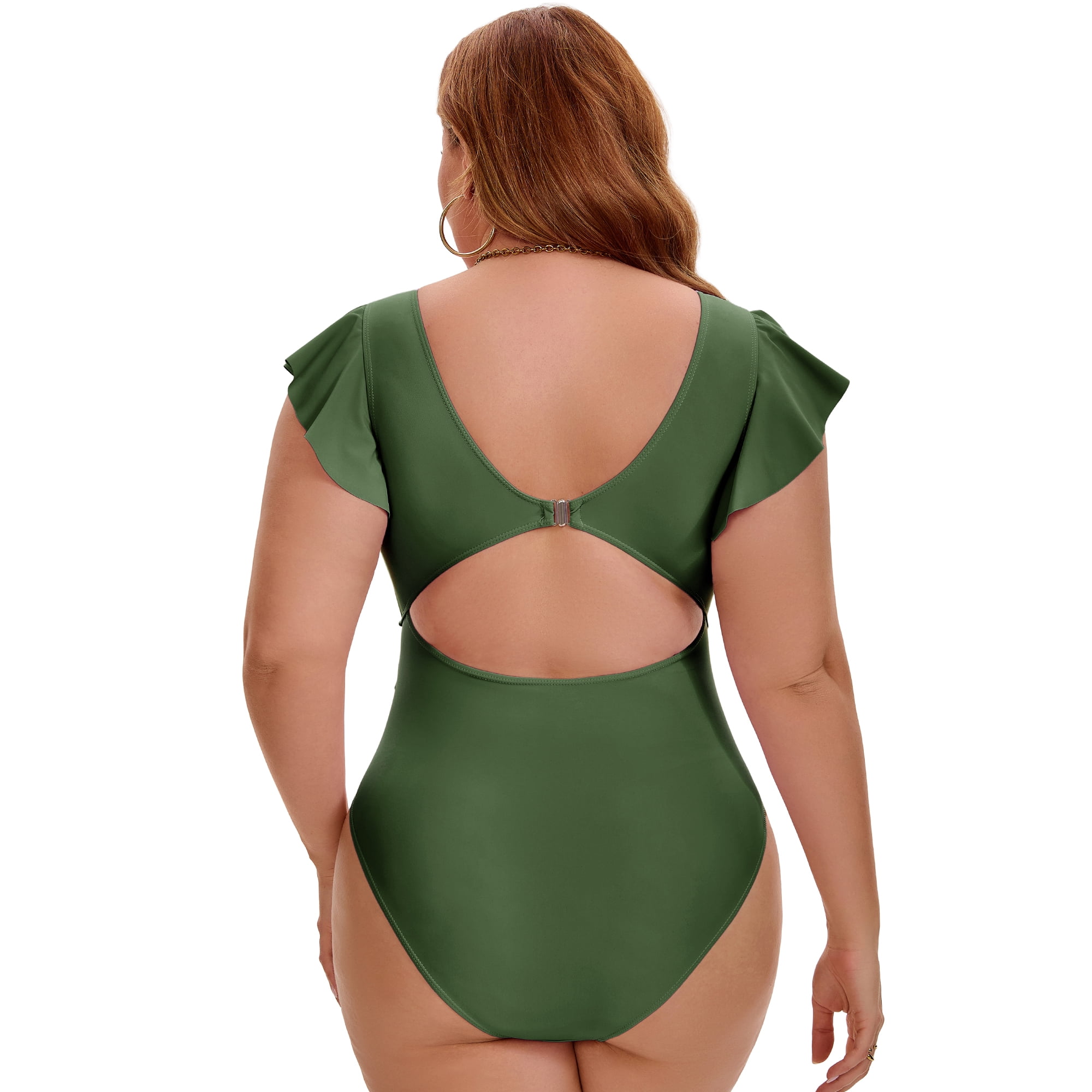 DARING DIVA Women's Plus 1 Piece Bikini Bathing Cut Out Suit 4X Army Green