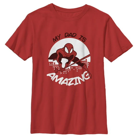Boy's Marvel My Dad is Amazing Cartoon Spider-Man  Graphic Tee Red X Large
