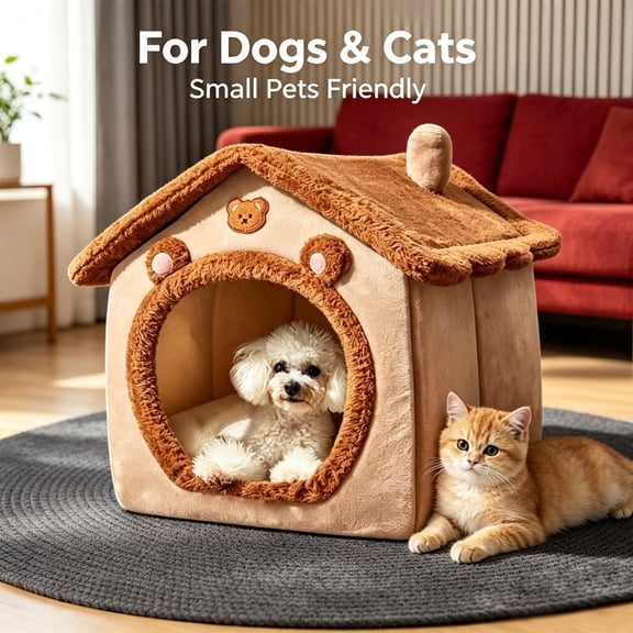 Dog House Indoor, Pet Cave Bed House for Small Dogs & Cats, Soft Indoor Dog House, Plush Cozy Puppy House Kennel with Cushion, S Size