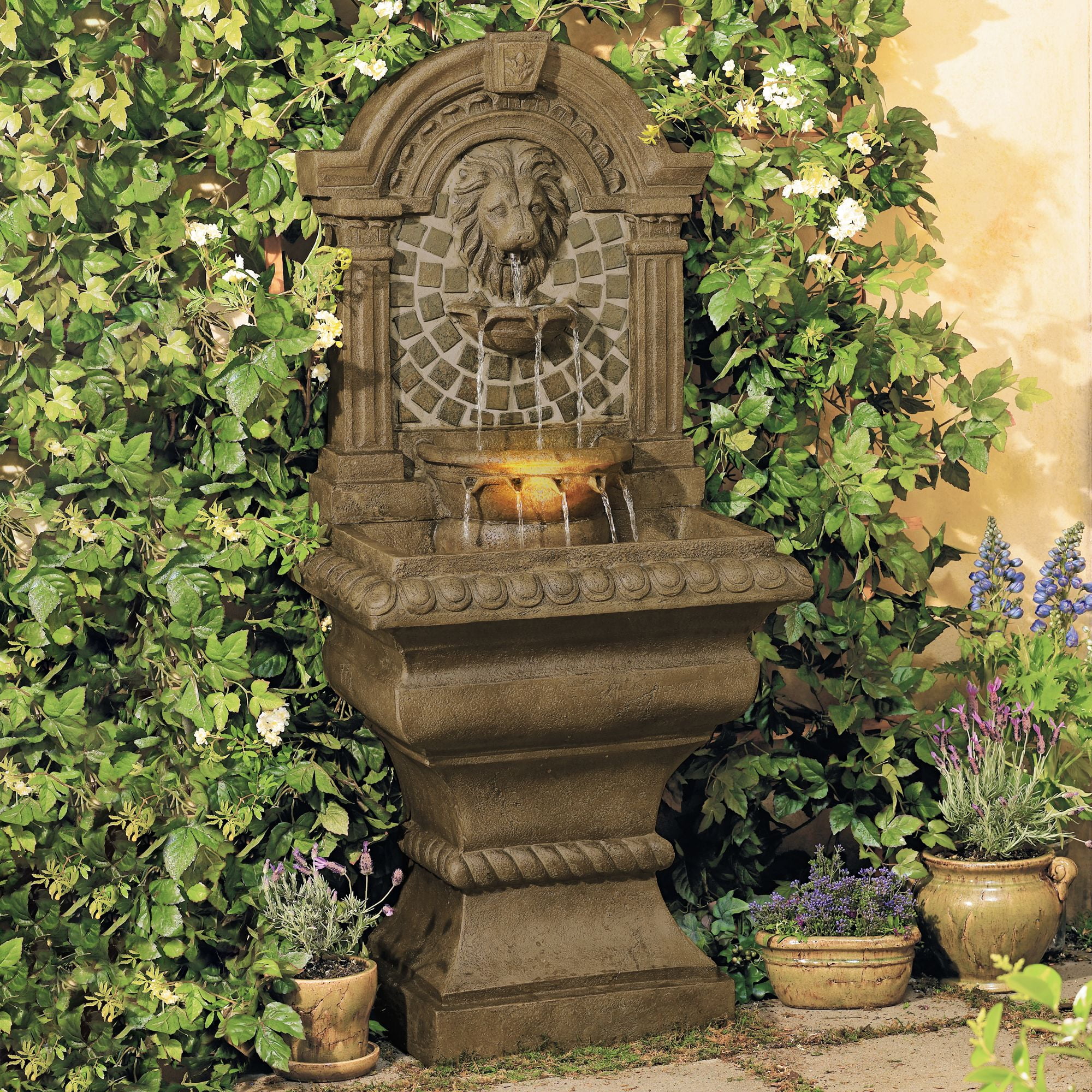 John Timberland Mediterranean Outdoor Wall Water Fountain with Light