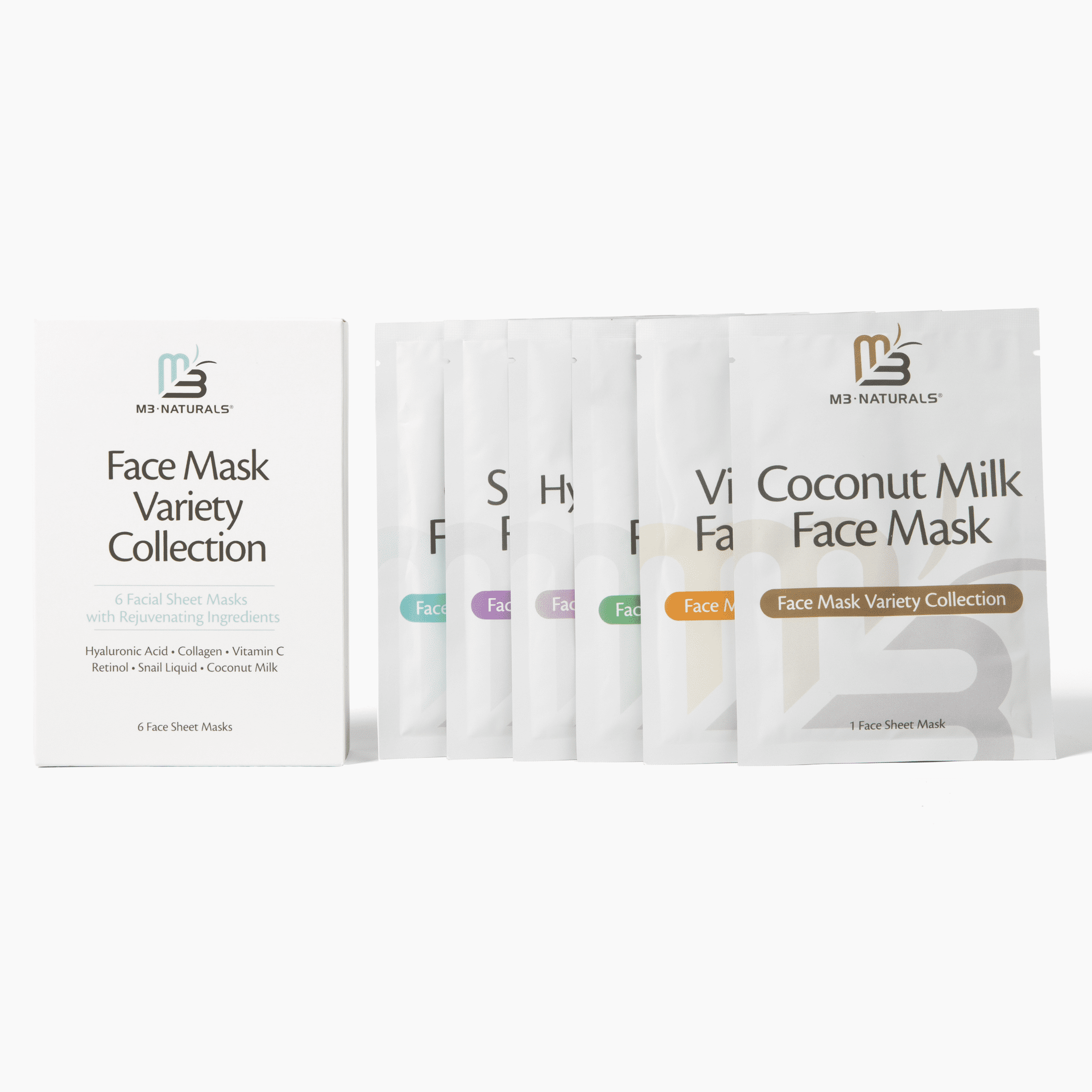 M3 Naturals Face Sheet Masks, 6 Pack – Hydrating, Brightening & Skin Care Treatment for All Skin Types