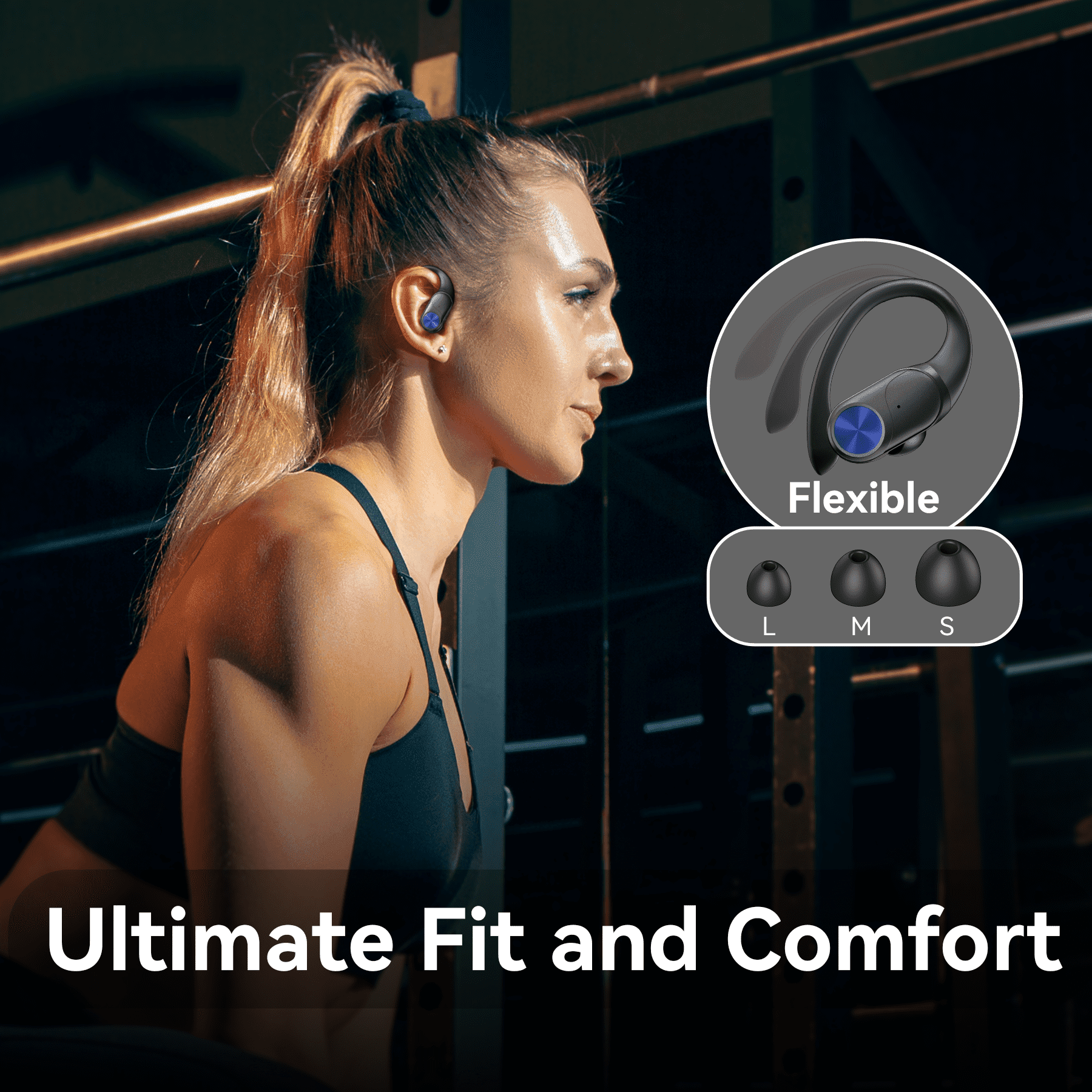 VEATOOL Bluetooth Headphones Wireless Earbuds 80Hrs Playback Sport Ear Buds with Earhook Digital Display Charging Case IPX6 Waterproof Deep Bass Running Earphones for iOS Android Cellphone