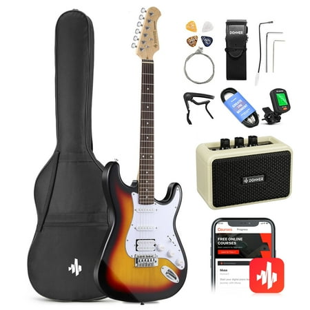 Donner Electric Guitar 39 Beginner Kit Solid Body Full Size Sunburst HSS for Starter with Amplifier Bag Digital Tuner Capo Strap String Cable Picks DST-102S